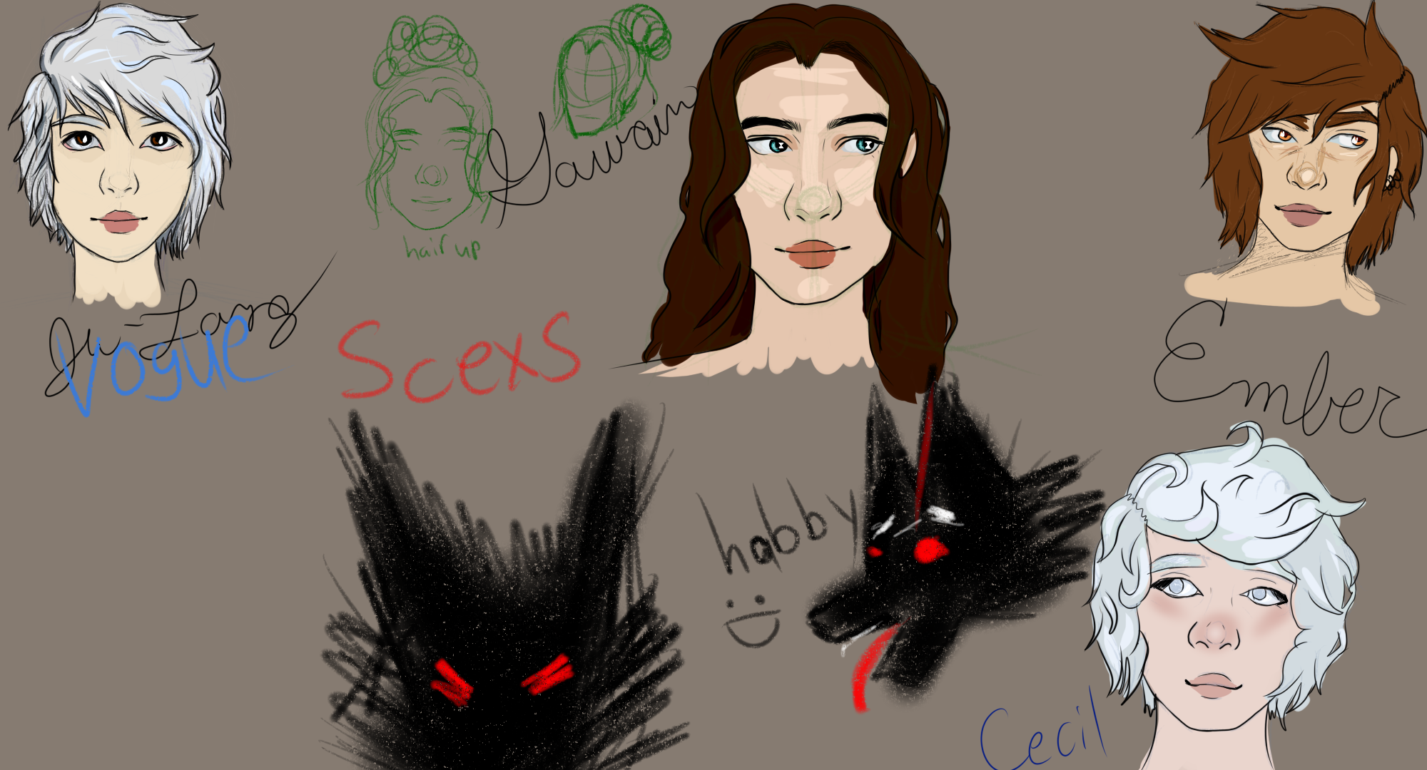 Digital art 5 character headshots.